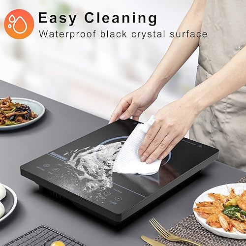 Miniatura 7 de Karinear Estufa eléctrica portátil, estufa eléctrica de un solo quemador de cerámica con control táctil, bloqueo de seguridad, temporizador,