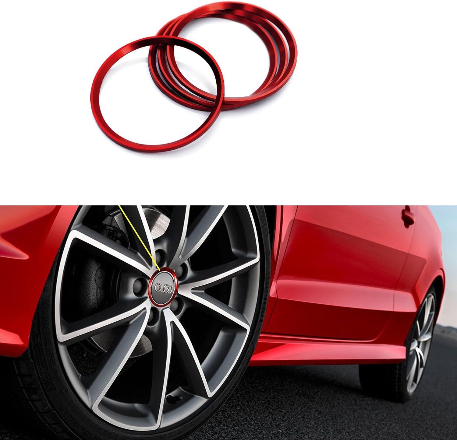 4 Pieces Alloy Car Wheel Rim Center Cap Hub Rings Decoration for Audi A3 A4 A5 Q3 Q5 Q7 TT Quattro, BMW X1 X3 X5 1 3 5 6 7 Series (Red)