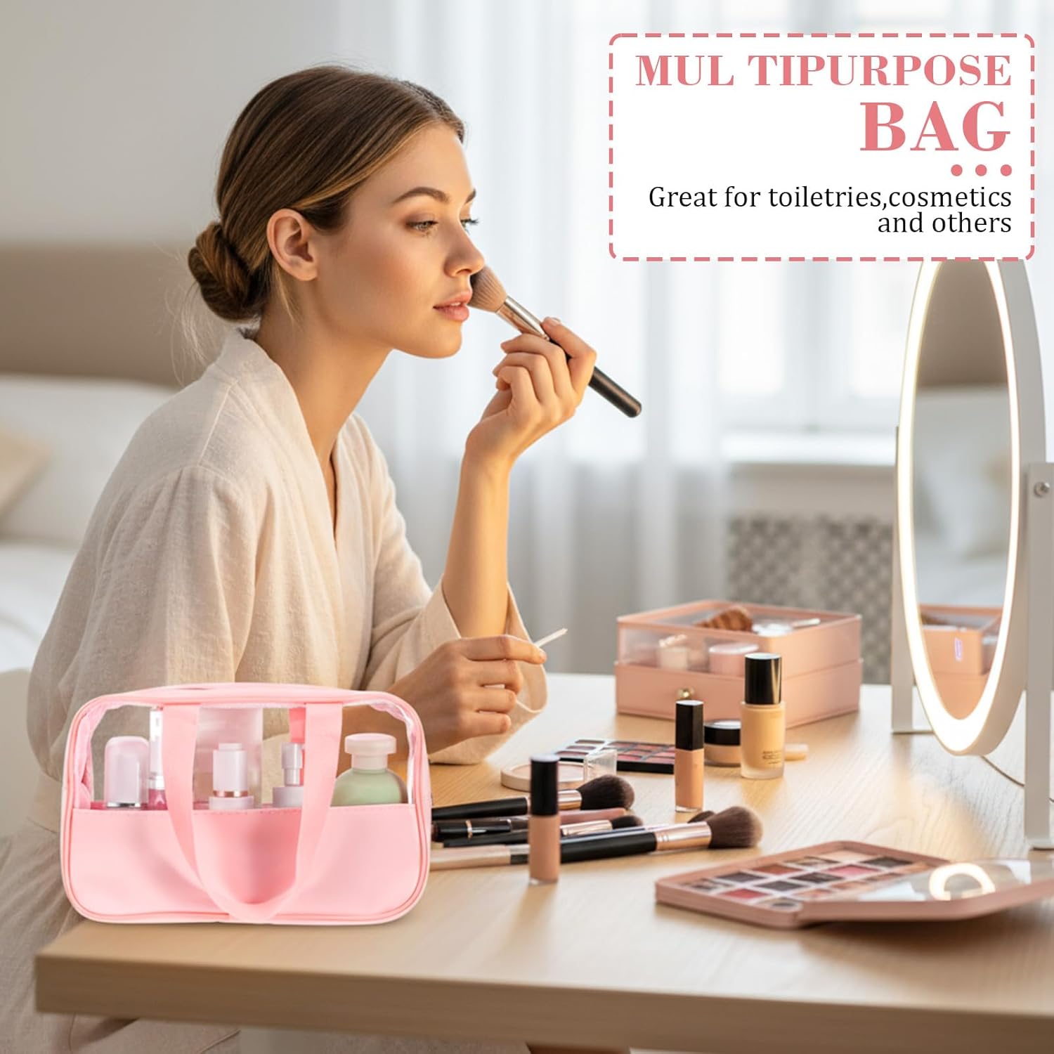 10 Pcs Translucent Make up Bag Toiletry Organizer for Women Men Waterproof Portable Cosmetic Travel Bag with Hanging Handles Travel Storage Carry Pouch, 10.2 x 6.3 x 2.8 Inches - Image 6