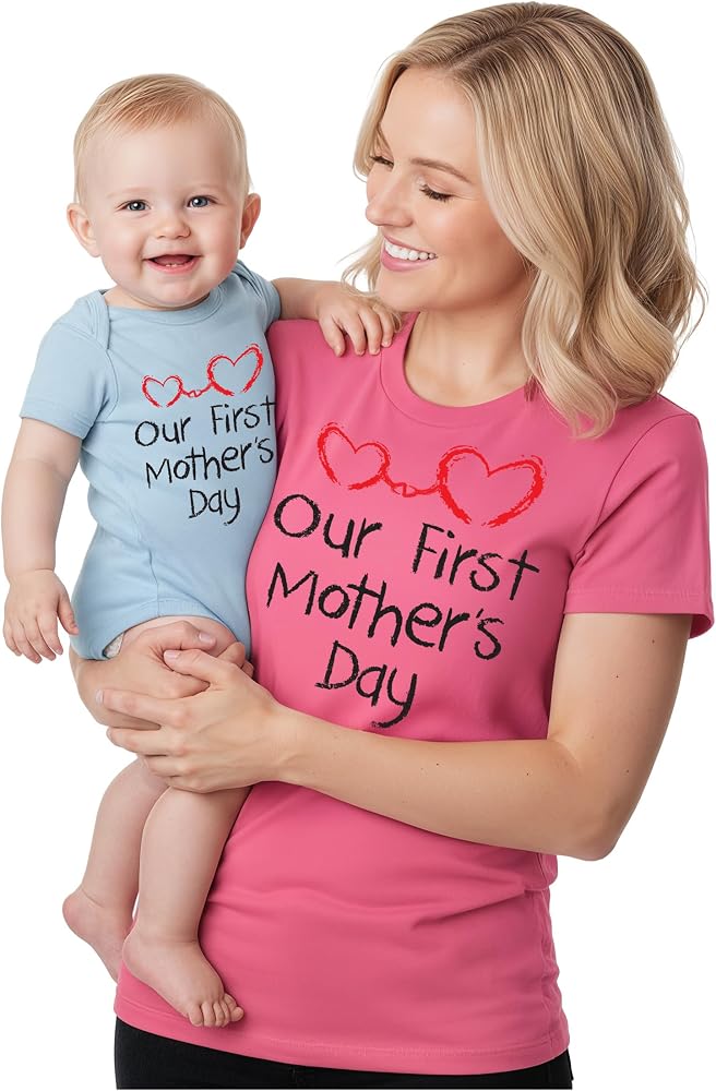 : Our First Mother's Day ママ&ベビー用 お揃いのセット ボディスーツ & レディースシャツ US サイズ: Mom Large ⁄ Baby Newborn (0-3M) : ファッション