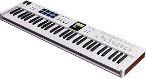 Arturia KeyLab Essential 61 Mk3 White - Midi Keyboard | 61 Speed Sensitive Keys, 8 Touch and Pressure, 9 Encoder, 9 Fader, 2.5 LCD, Analog Lab V Included