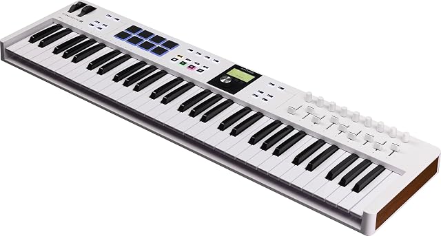 Arturia KeyLab Essentiel 61 Mk3 blanc - Clavier Midi 61 Clés sensibles à la vitesse, 8 Touche et pression, 9 Encodeur, 9 Fader, 2.5 LCD, Laboratoire analogique V inclus