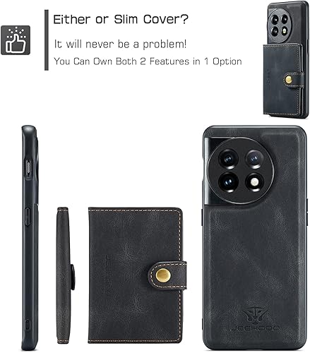 Miniatura 2 de Hongxinyu Funda para OnePlus 11 5G, funda magnética desmontable básica, cartera, tarjeta, ranura para efectivo, función atril compatible con OnePlus