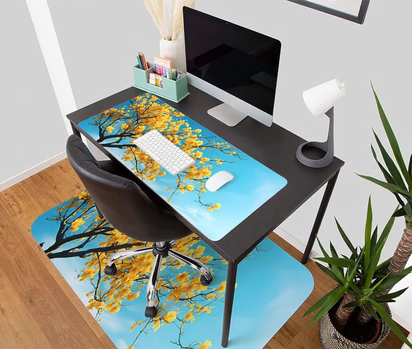 Podkładka pod mysz XXL 1200 x 600 mm duża podkładka pod mysz dla graczy drzewo biurko szyte krawędzie wodoodporna antypoślizgowa do komputera, laptopa poprawia precyzję i szybkość, kwiat S-7655