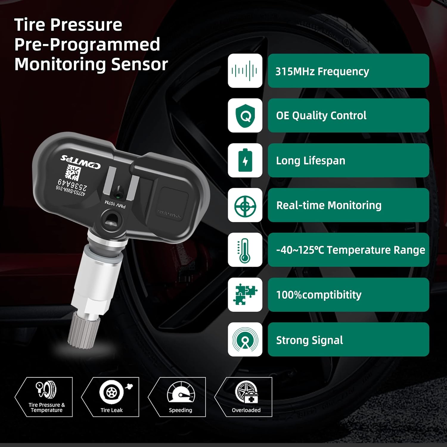 TPMS Sensor,315MHZ Tire Pressure Monitor System for 8-12 Honda Accord 07-11 Honda CR-V 08 Honda Fit 08-09 Honda S2000 4-Pack Replaces#42753-SWA-316.42753-SWA-A53