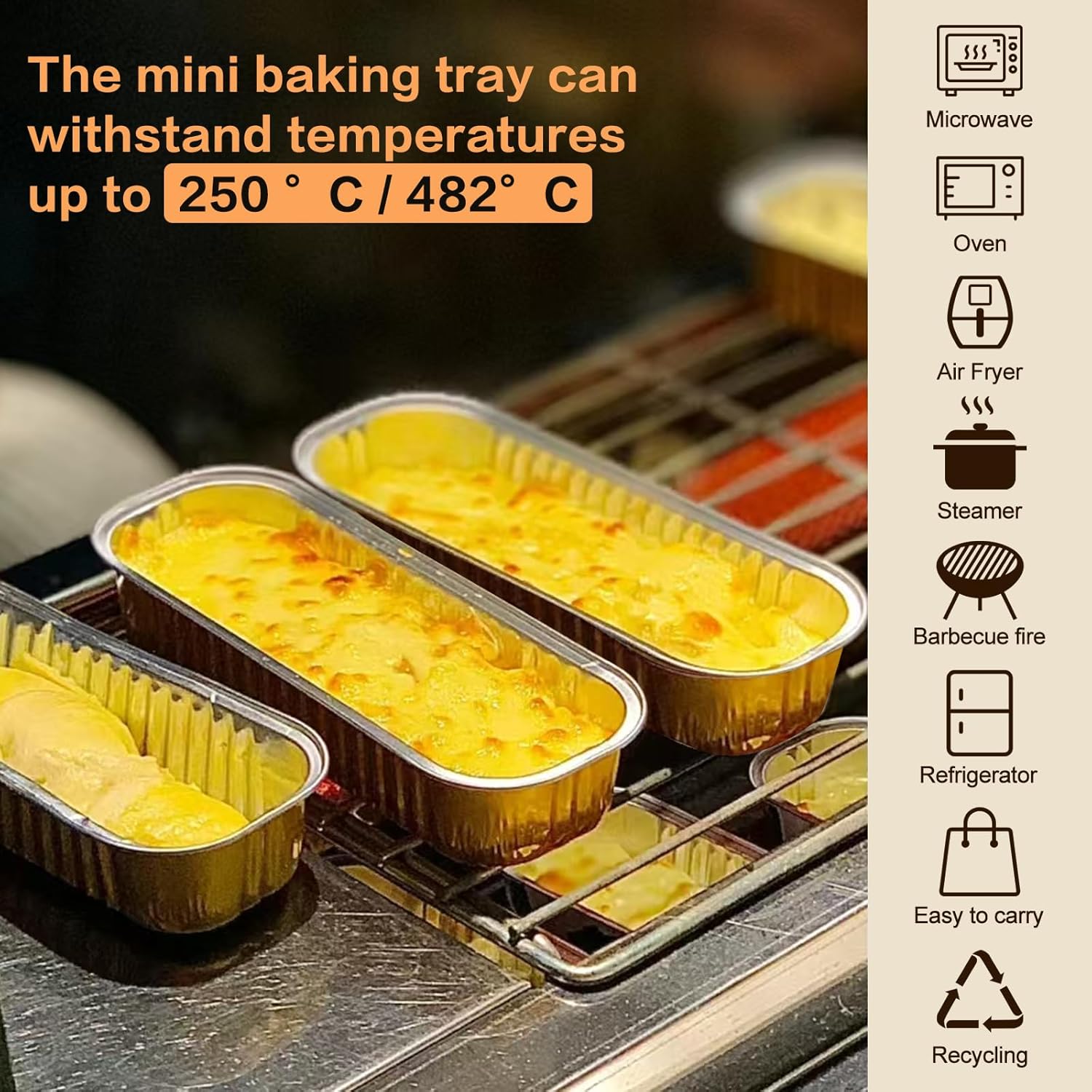 Mini Cake Pans With Lids And Spoons 50 Pack,6.8 oz Rectangle Mini individual Loaf Pans Disposable Aluminum Foil Small Baking Cups Tins (50, gold) - Image 4
