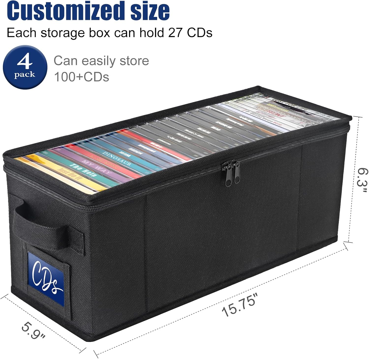 CCidea CD Storage Box with Clear Window - 4 Pack Media Organizer, Innovative Folding Design for CD Discs, CD Holder with Reinforced Handle & Label Slot, Holds 29 CDs Each, Fits Car & Home Use (4)