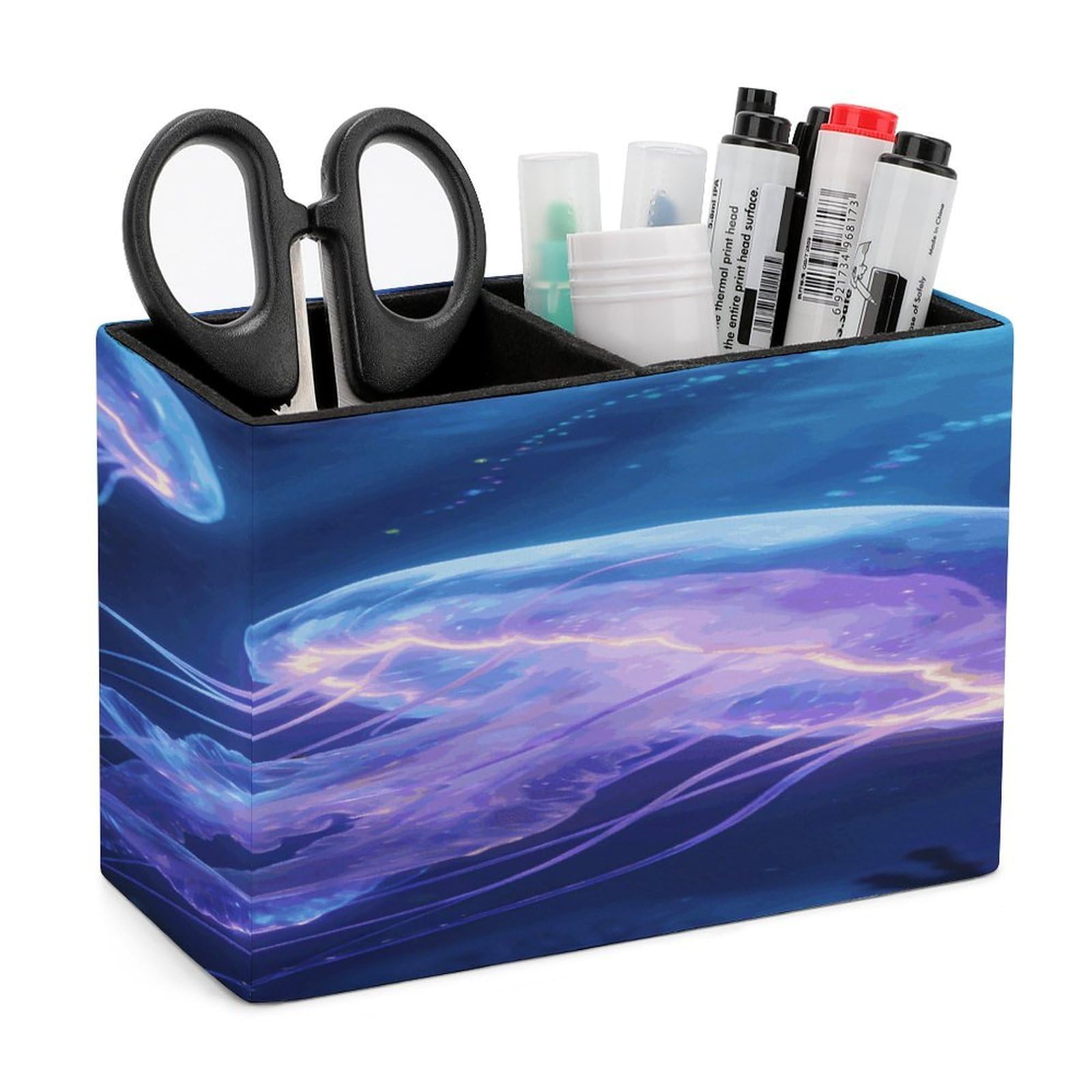 LZQPOEAS Jellyfish Pen Holder Double Compartments Pen Cup Makeup Brush Holders Leather Pencil Holder Locker Organizer for Work Locker Accessories Modern Pencil Cup for Desk