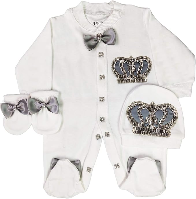 B-Bling Baby,Clothing,Baby Boys 0-24m,Outfits & Clothing Sets B-Bling Newborn baby boy crown jewels Layette 3 piece gift set 0-3 months and 3-6 months