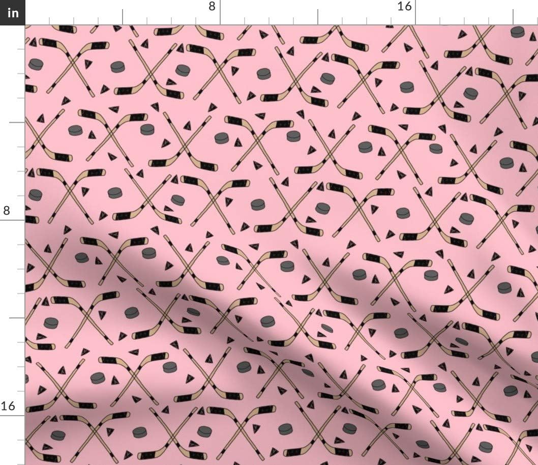 Spoonflower Fabric - Hockey Sports Sport Ice Kids Pink Sticks Outdoor Exercise Printed on Petal Signature Cotton Fabric by The Yard - Sewing Quilting Apparel Crafts Decor
