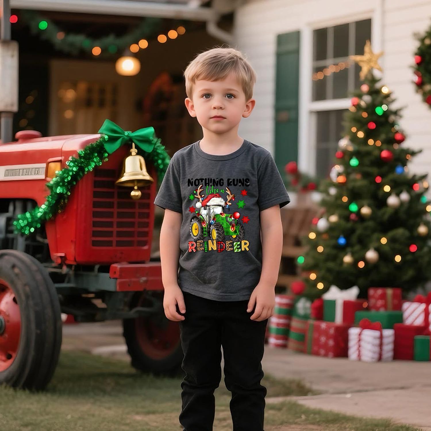 Kids Christmas Shirt Boys Girls Christmas Reindeer Candy Cane Boys Girls Toddlers Funny Xmas Outfit Tee Tops 2-7T
