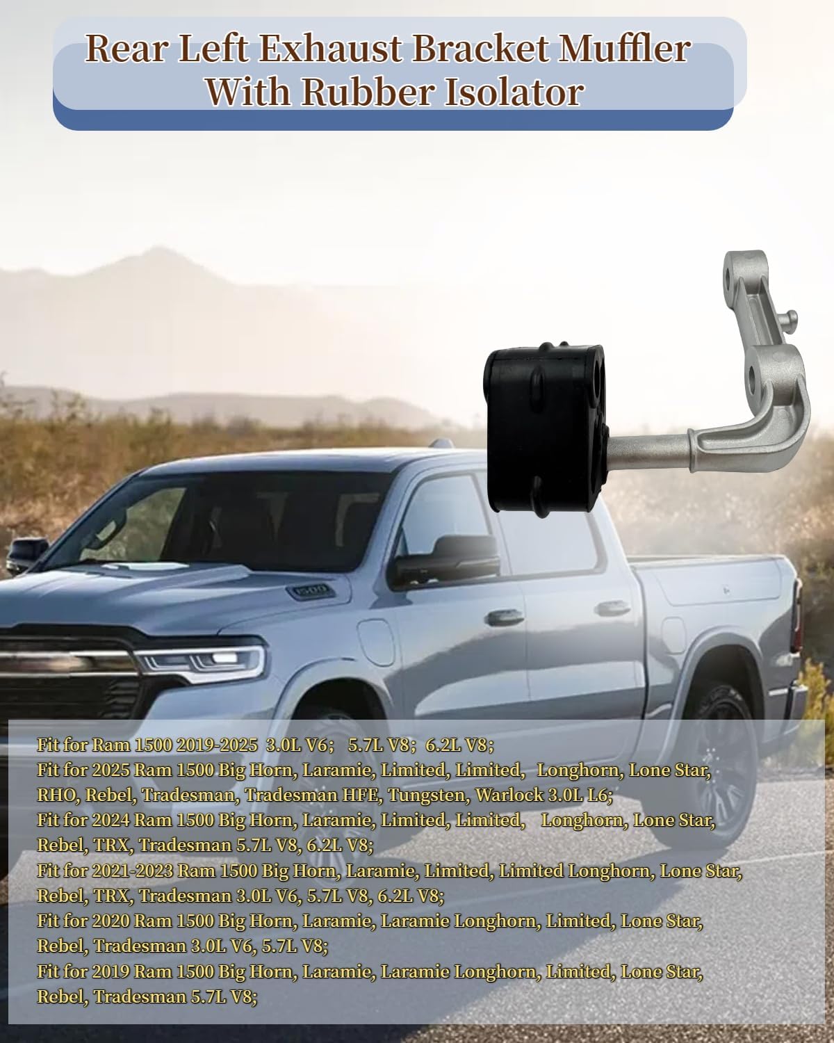 68275662AB Rear Left Exhaust Muffler Bracket Rubber Hanger Support Fit for Dodge Ram 1500 3.0L V6 5.7L V8 6.2L V8 2019-2025