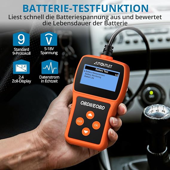 AUTOUTLET OBD2 Diagnostic Tool Car OBD2 Scanner Code Reader OBD2 EOBD Engine Fault Code Reader Scanner with DTC Definition 10 Languages Voltage Detection and Monitoring Car Fault Code Reader
