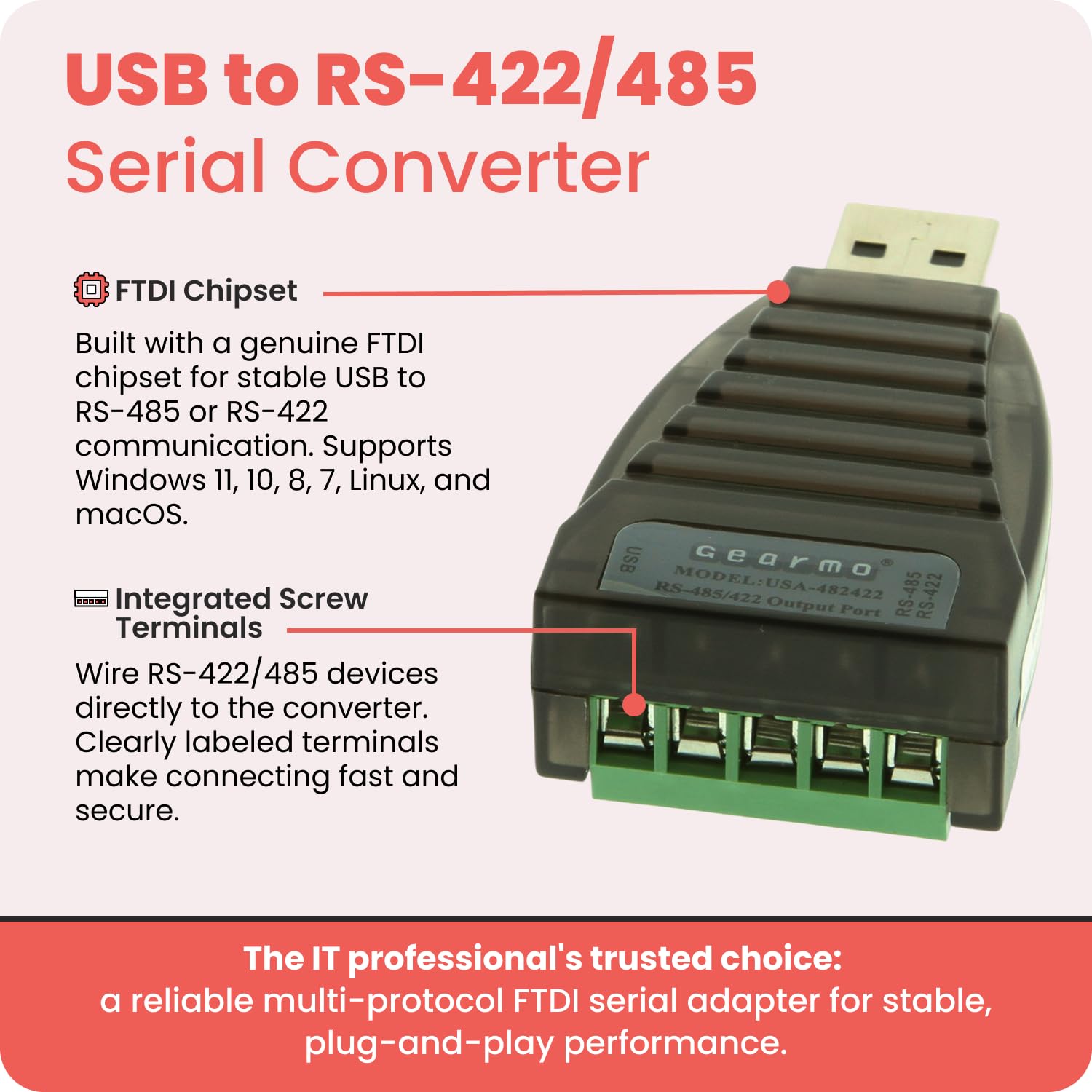 Mini-USB zu RS422/RS485 Converter CHIP FTDI mit Schraubklemmen