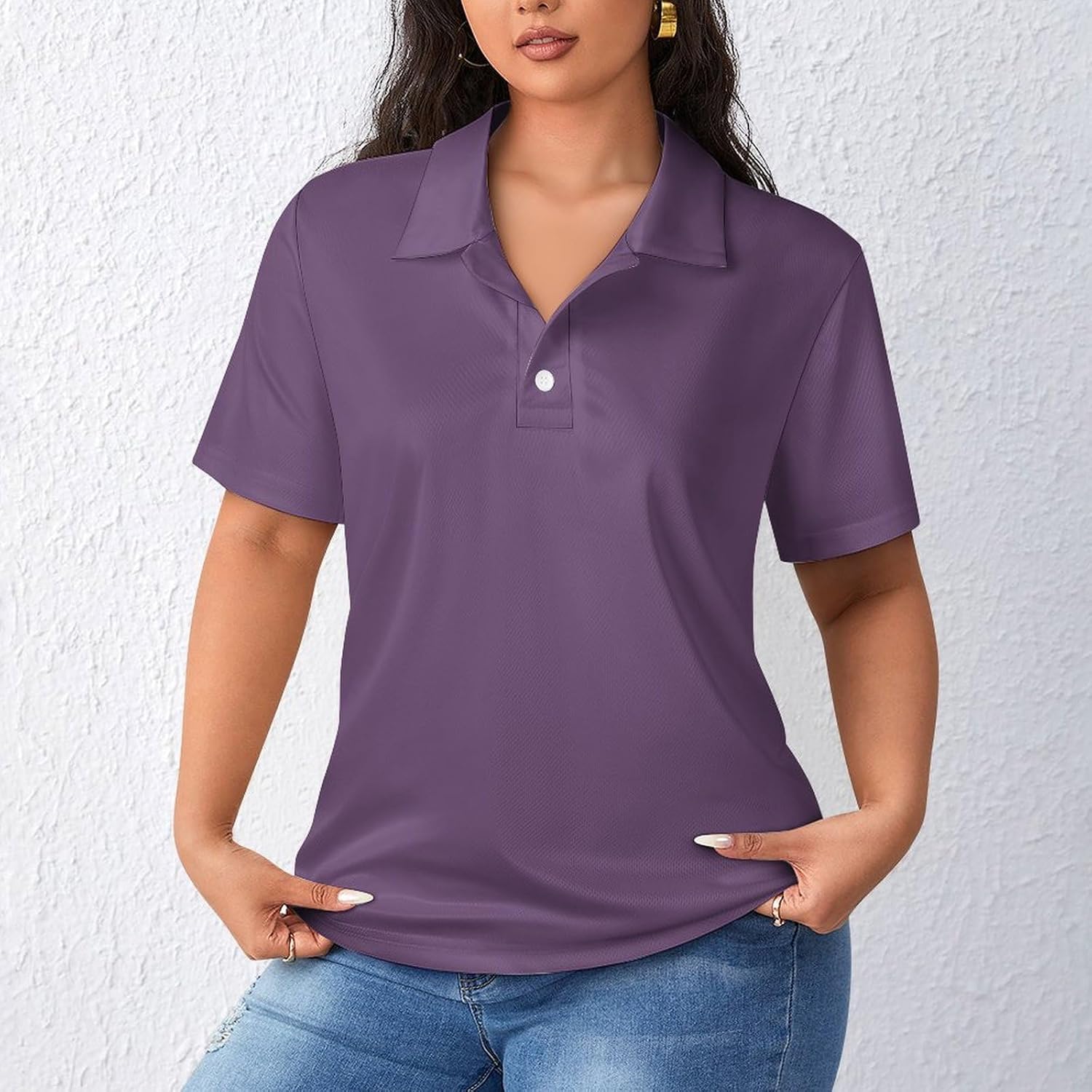 LIZALIG Women's V-Neck Polo Shirt Short Sleeve Loose Casual Quick Dry Suitable for Tennis Golf Sports