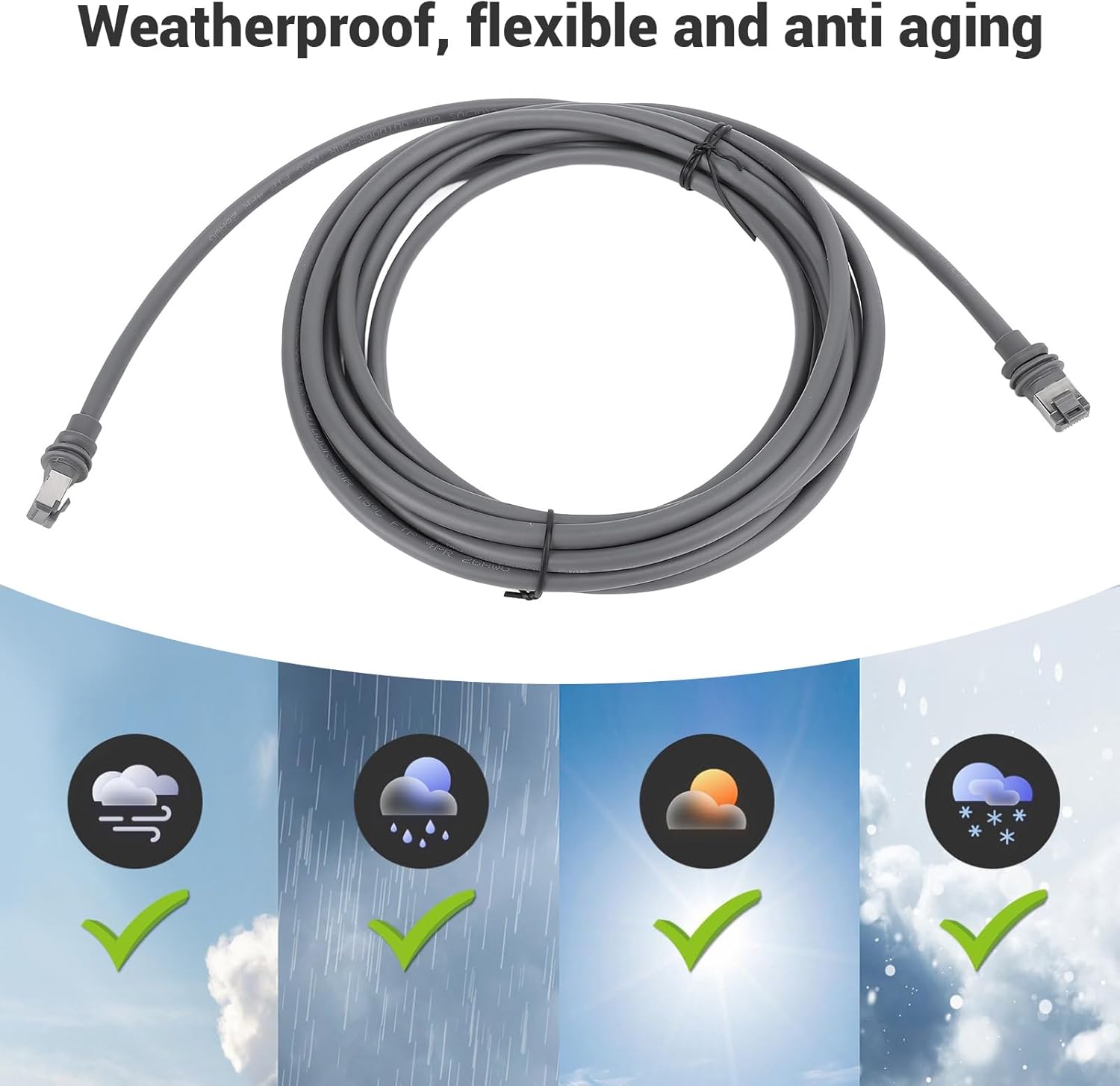 S t a r l i n k Gen 3 Replacement Cable, 26AWG 4.6M 10M 15M Extension Cord for Rectangular Satellite V3, 1200Mbps Weatherproof RV Accessory (10M)