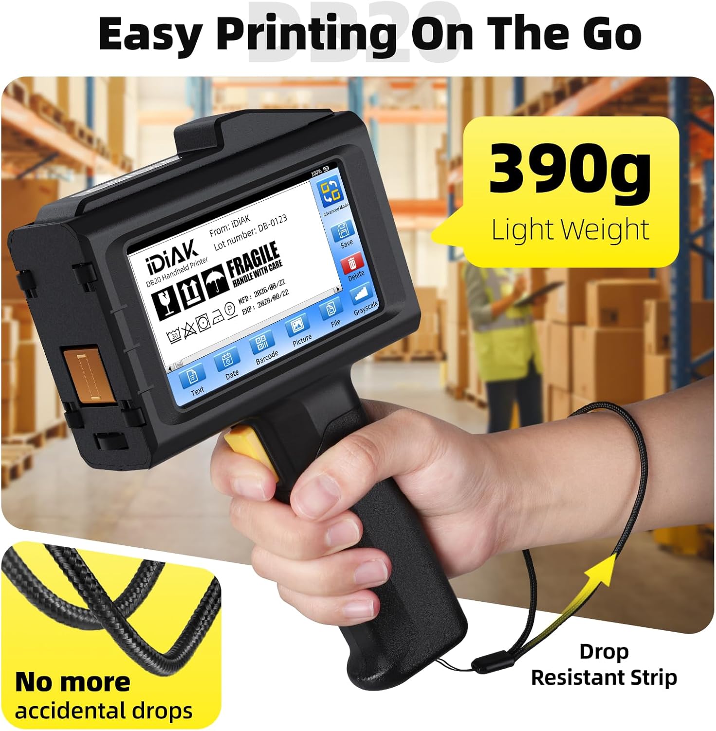 0.5 Inch Nozzle Handheld Inkjet Printer Gun, Inkjet Coding Machine with 42ml Quick-Drying Ink for Marking Batch Number Production Date Barcode QR Code Logo on Carton Wood Plastic Glass Metal (Black)