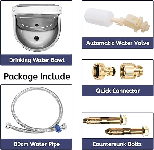 Miniatura 3 de YOUEON Cuenco de agua automático para perros de 2.5 litros con válvula de flotador y adaptador de conexión, bebedero de acero inoxidable con