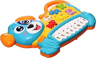 لعبة سيارة بيانو إلكترونية على شكل كلب من البلاستيك مع لوحة مفاتيح بتصميم حيوانات، أفضل هدية للأطفال - متعددة الألوان