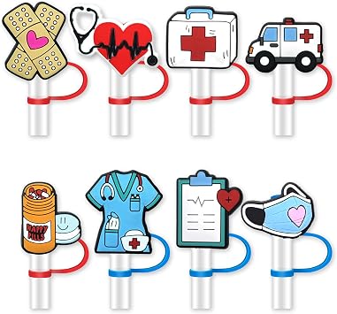8Pcs Medical Straw Cover for Tumbler Cap, Nurse Silicone Straw Topper, 10mm Drinking Straw Tip Covers for Accessories Medical