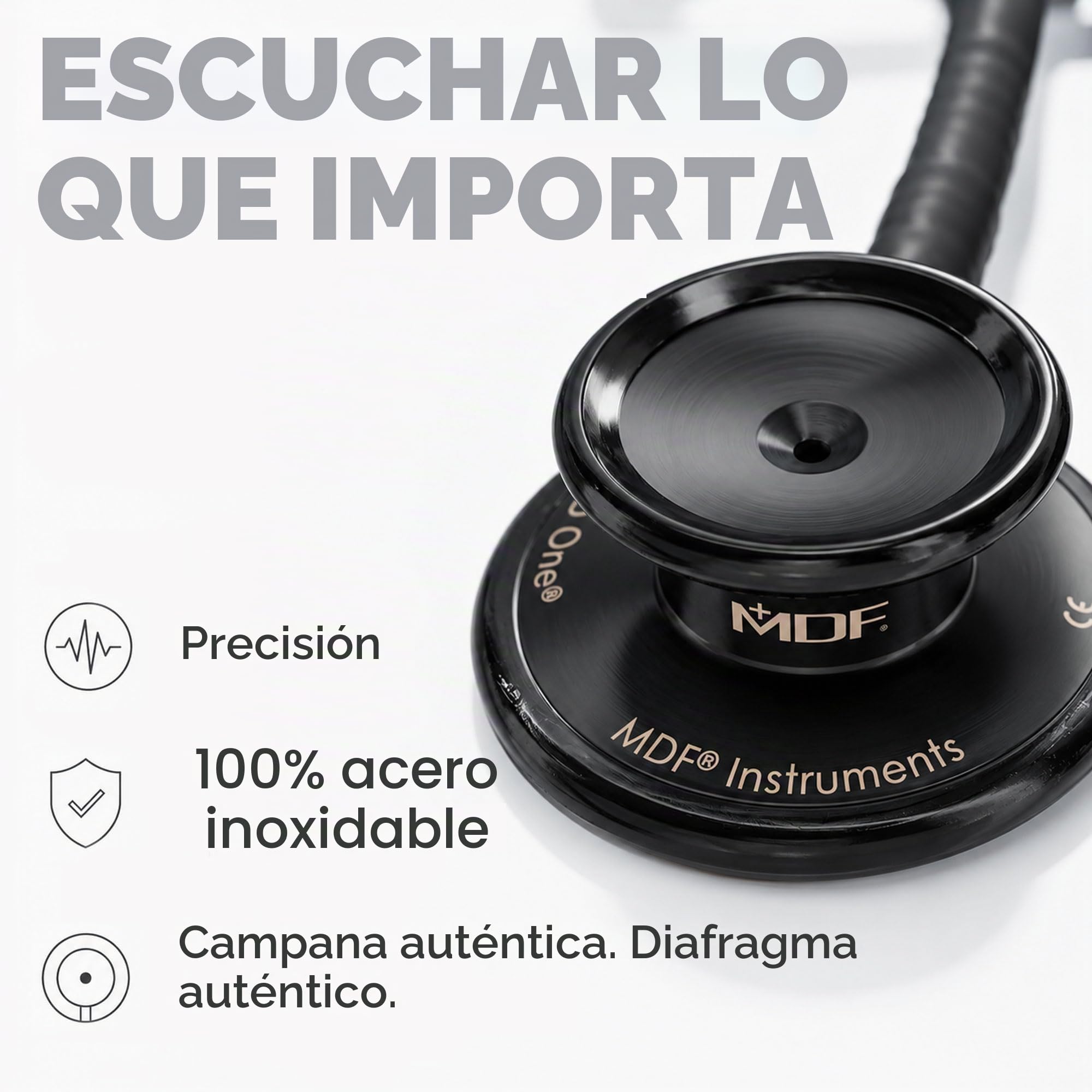 MDF Instruments MD One Fonendoscopio doble cabeza de acero inoxidable - GarantÃa de por vida & Programa-piezas-gratuitas-de-por-vida MDF777BO (Todo Negro)