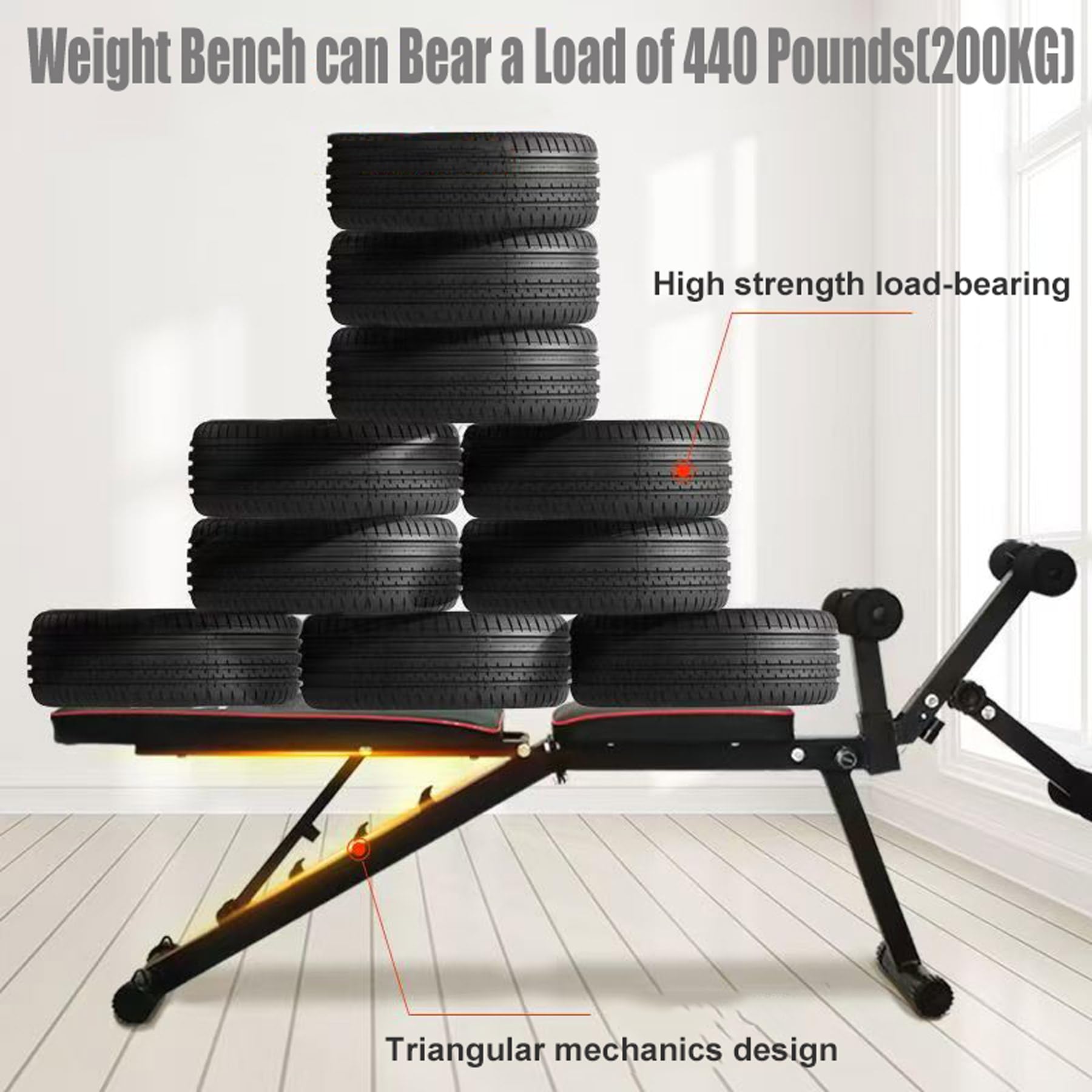 Banco Musculación Plegable, Banco De Pesas, Banco Musculación Multifuncional, Banco De Abdominales - Máquina De Extensión Y Flexión De Piernas, Bancos Ajustables, Capacidad De 440 Libras