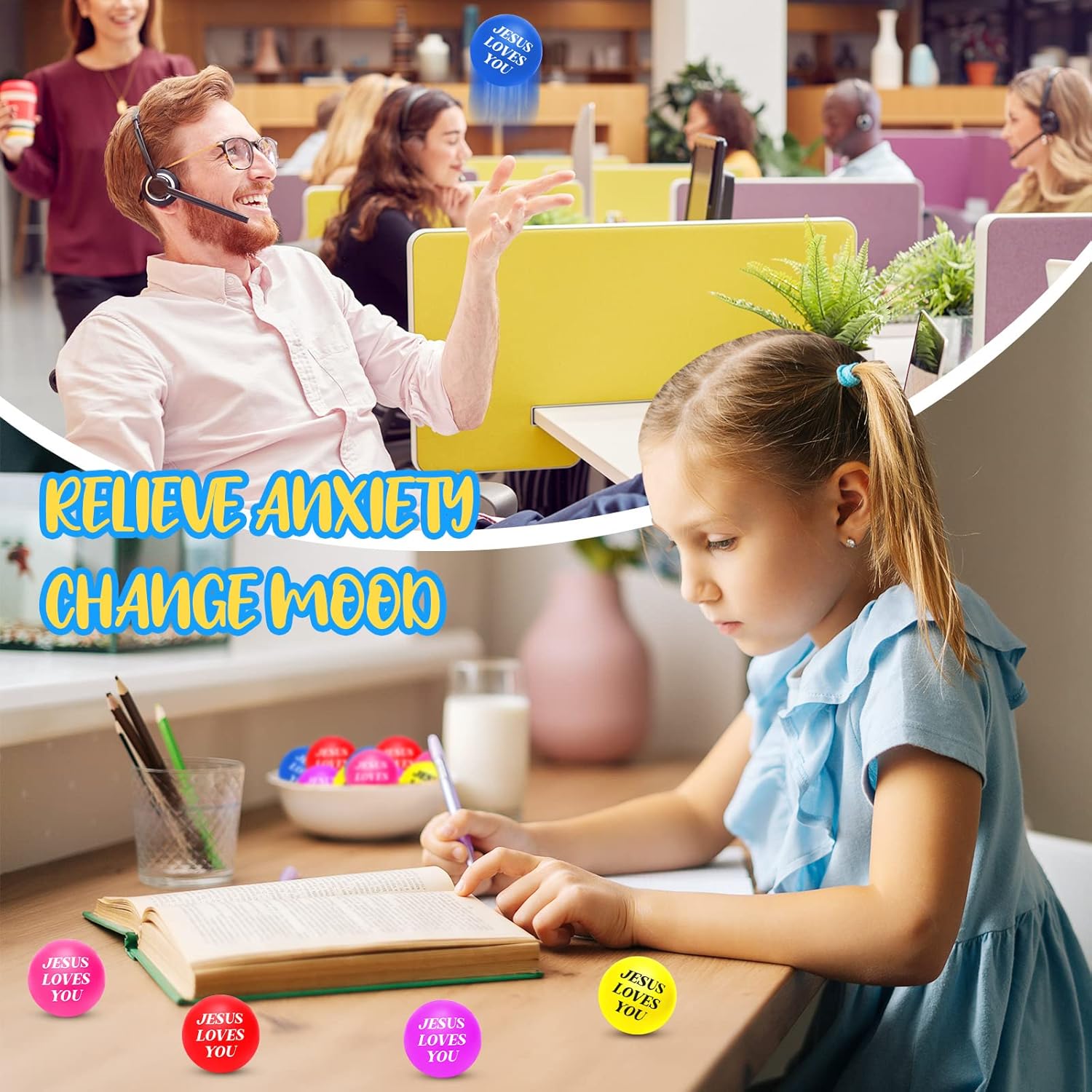 20 Pcs Jesus Loves You Stress Balls Stress Reliver Toys Christian Gifts 1.57 Inch Foam Bouncy Inspirational Religious Stresses Ball for Mother's Day Classroom Prize Graduation Nurse Gift(Colorful)