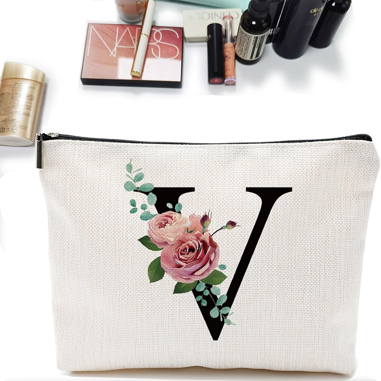 Initial A-Z Personalized Letter Makeup Bag, Monogrammed Bridesmaid Presents Cosmetic Bag, Portable Stationary Storage Organizer Pouch, Friendship LoveTravel Makeup Bags image 3