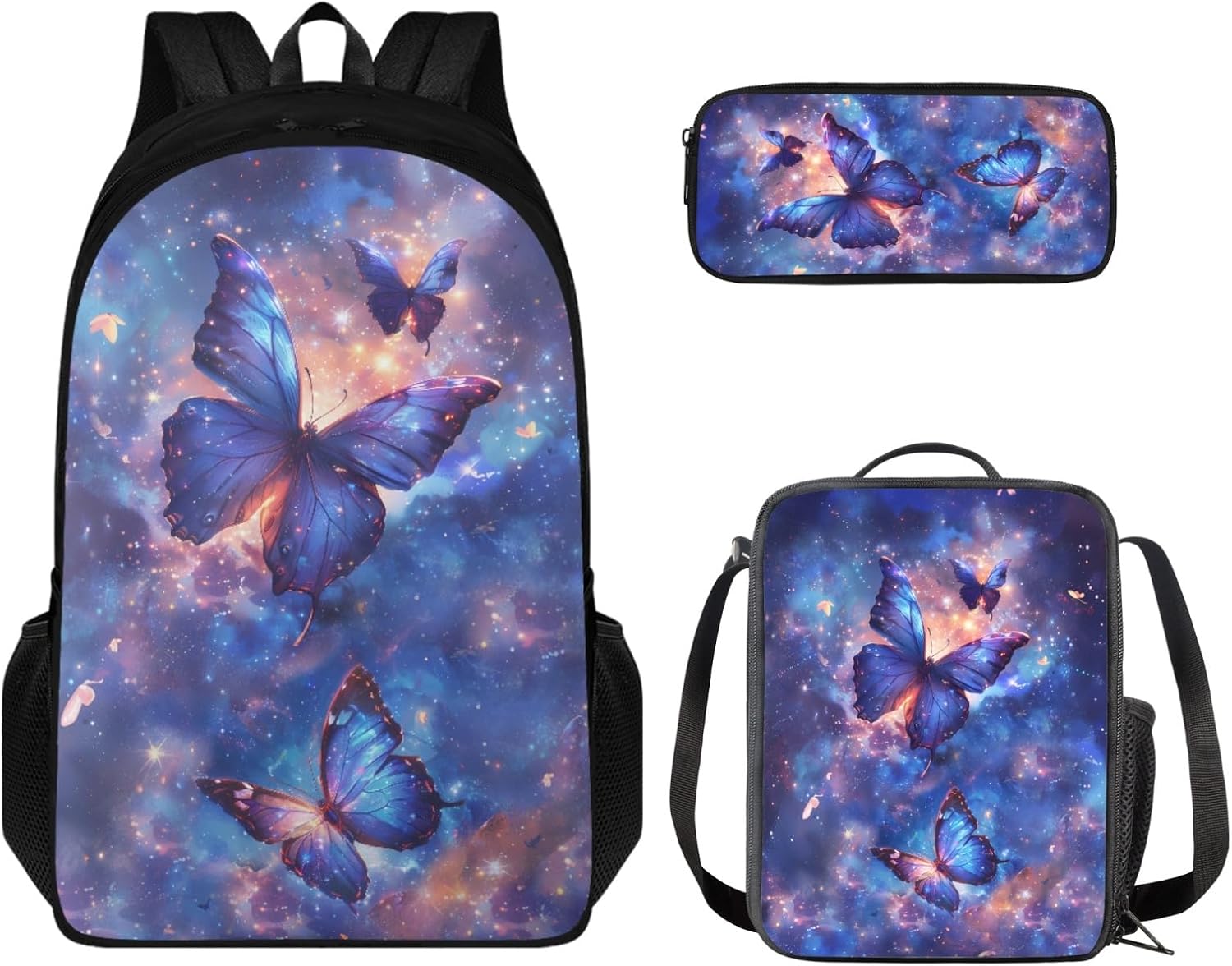 Coloranimal Cherry Blossom Axolotl 3Pcs Backpack Set 17 Inch Large Capacity School Bag Book Bag Mini Lunch Tote Pouch Pen Pouch Rucksack for Elementary School Students