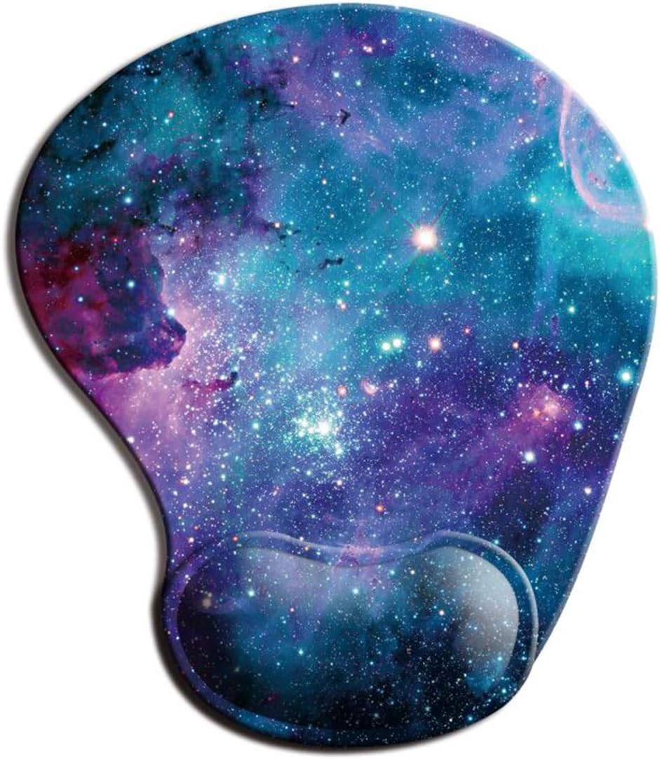 DOOKE Ergonomic Mouse Pad with Wrist Support, Cute Mouse Pads with Non-Slip Rubber Base for Home Office Working Studying Easy Typing & Pain Relief Blue Purple Nebula