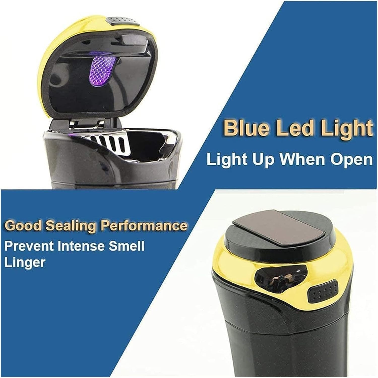 Car Ashtray Detachable Stainless Car Cigarette Ashtray with Removable Smokeless Lighter& LED Blue Light, USB& Solar Charging for Most Car Cup Holder (Color : A)