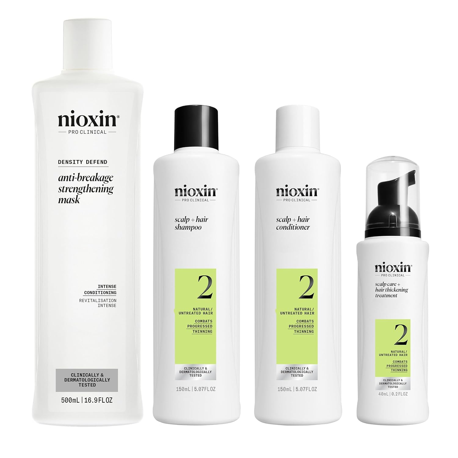Nioxin System Kit 2, Cleanse, Condition, Treat the Scalp for Thicker and Stronger Hair, 3 Month Supply + Deep Protect Density Mask, Anti-Breakage Strengthening Treatment for Damaged or Colored Hair