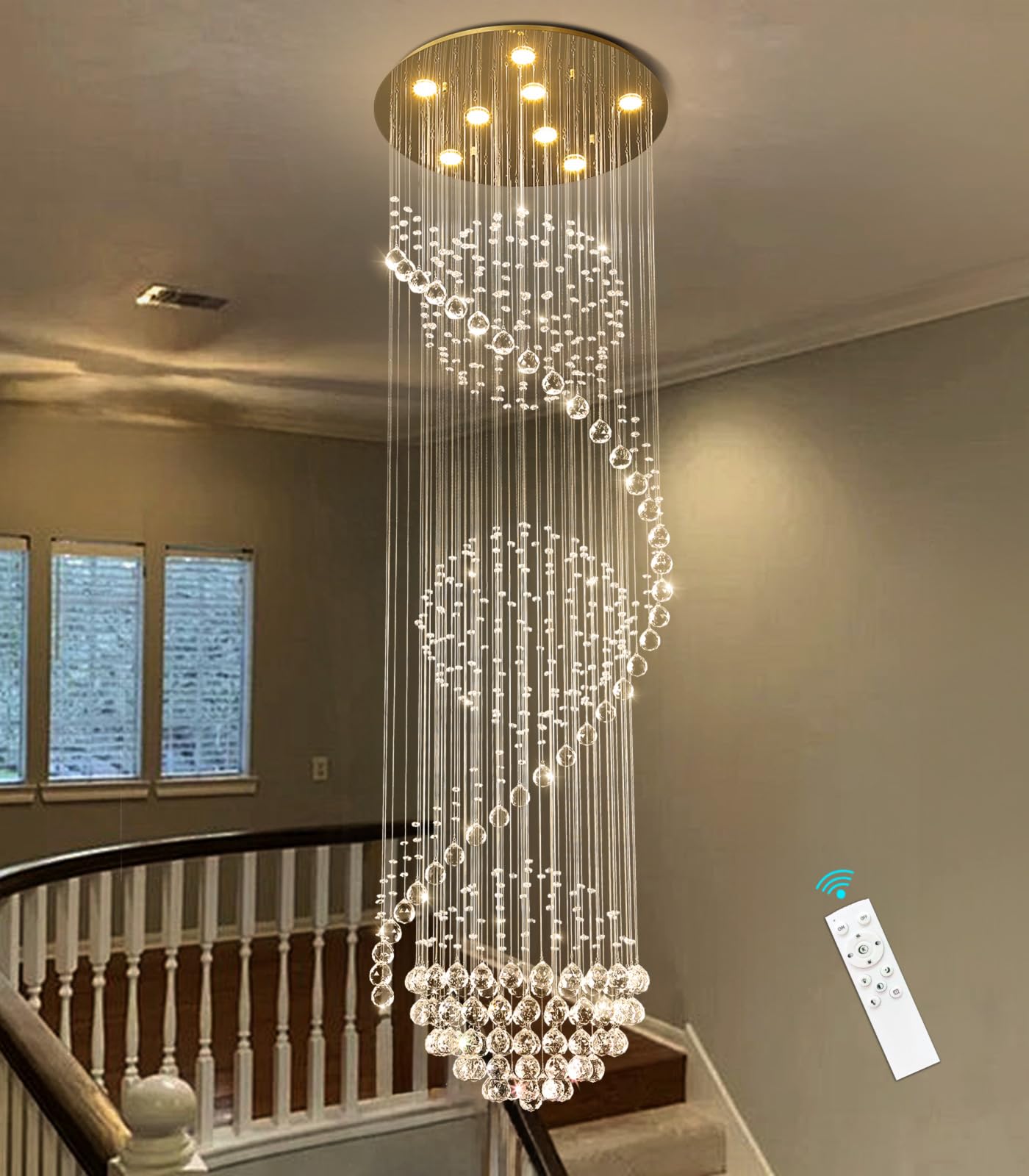 Photo 1 of cenozo D24'' x H78'' Crystal Chandelier for Entryway High Ceiling Chandeliers Glam Chandelier Modern Large Raindrop Chandeliers LED Dimmable Light Fixtures for Staircaes Foyer Living Room Gold