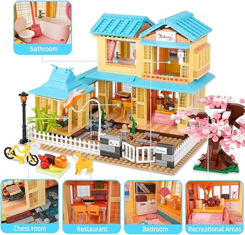 Miniatura 4 de TOY PLAYER Juego de construcción de casas de apartamentos de Japón, bonitos interiores y escenas al aire libre, encendiendo aventuras de juego de