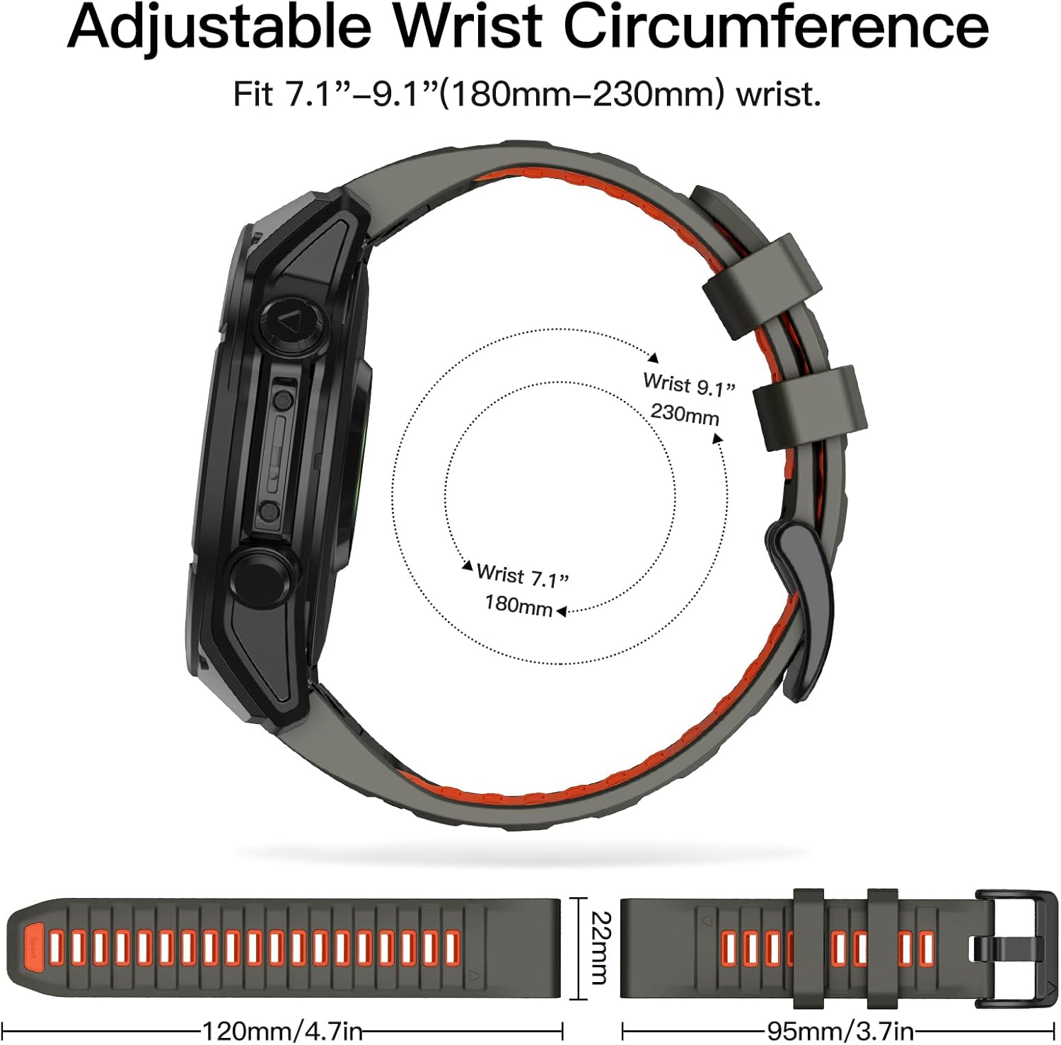 OVERSTEP Watch Band Compatible with Garmin Fenix 8 47mm/Fenix 7/Fenix 7 Pro/Fenix 6/Fenix 6 Pro/Fenix 5/Fenix 5 Plus, 22mm QuickFit Silicone Bands for Epix Pro 47mm/Fenix E/Forerunner 945 955 - Image 4