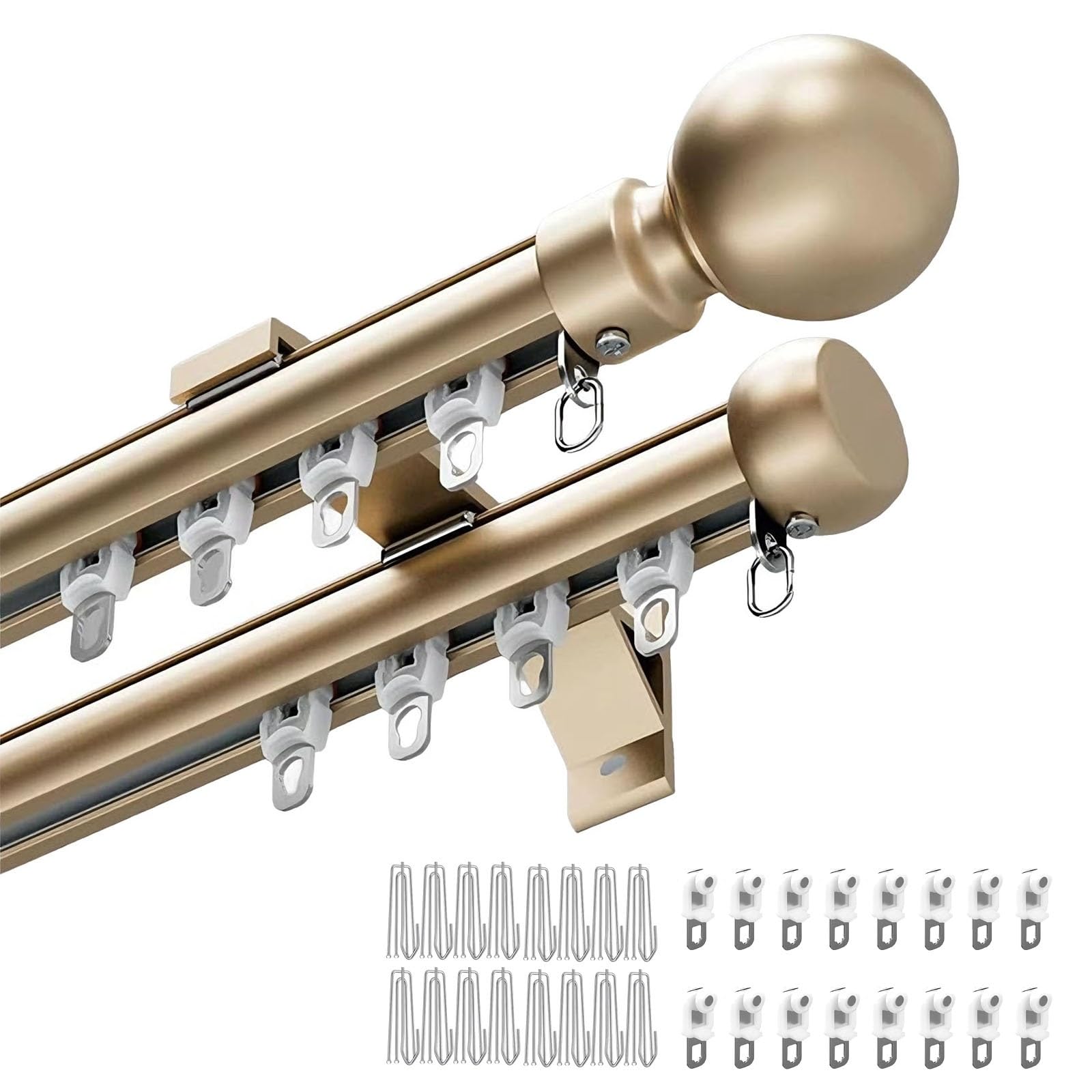 Heavy Duty Aluminum Double Curtain Track, Wall Mount Curtain Rods With Silent Rollers, 50-800 cm Sliding Rail System For Windows, Room Divider, Living Room, Hotel(Gold,520cm)