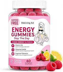 Balancing Act – Slay The Day Energy Gummies – Caffeine Free Focus & Clean Energy Support – with Vitamin B12, CoQ10 & Cognizin® Citicoline – Raspberry Lemonade – 60 Count (30 Day Supply)