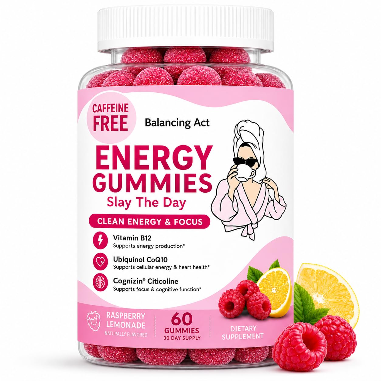 Balancing Act Slay the Day Energy Gummies, B12, CoQ10 & Cognizin, 60 Count