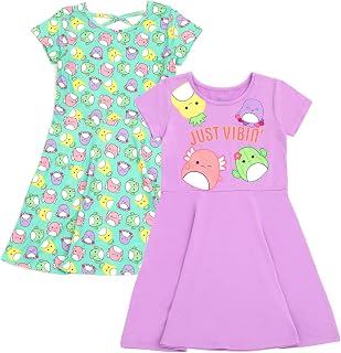 Squishmallows Girls 2 Pack Skater Dresses Toddler to Big Kid Sizes (4T - 14-16)