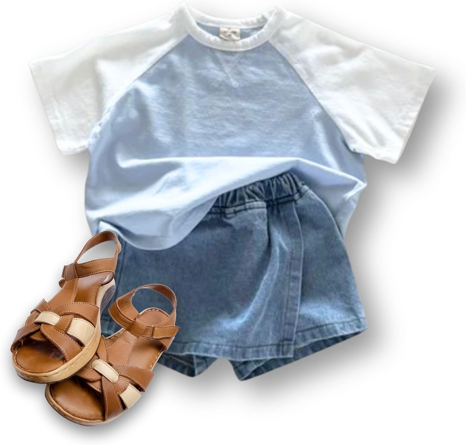 Girls' Elastic Waist Pull-On Denim Skort, Light Blue and Washed Black Colors, 100% Cotton, Sizes 2T-11Y