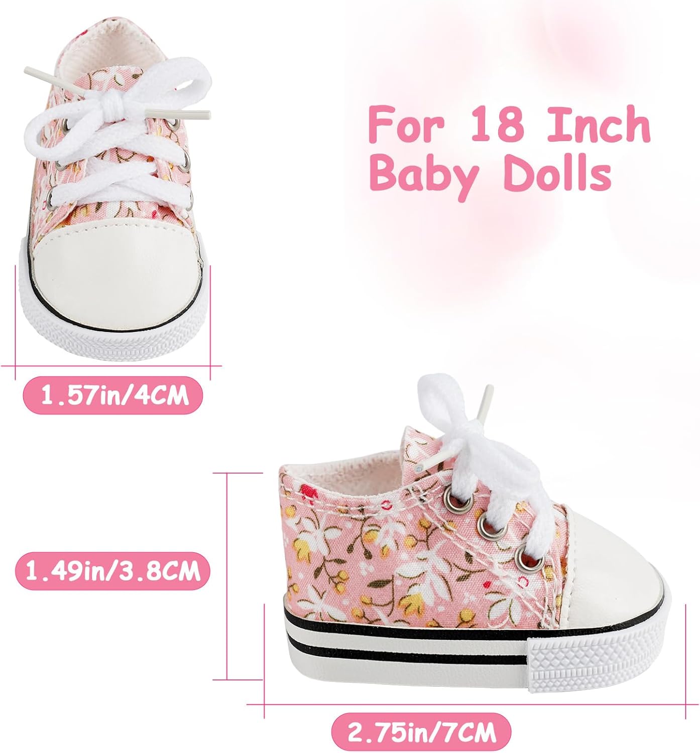 BABESIDE 18 Inch Baby Doll Shoes Sets with Socks for Dolls, 5 Pairs of Dolls Canvas Shoes with 3 Pair of Socks for 18 Inch Baby Doll Accessories, Floral Patterns