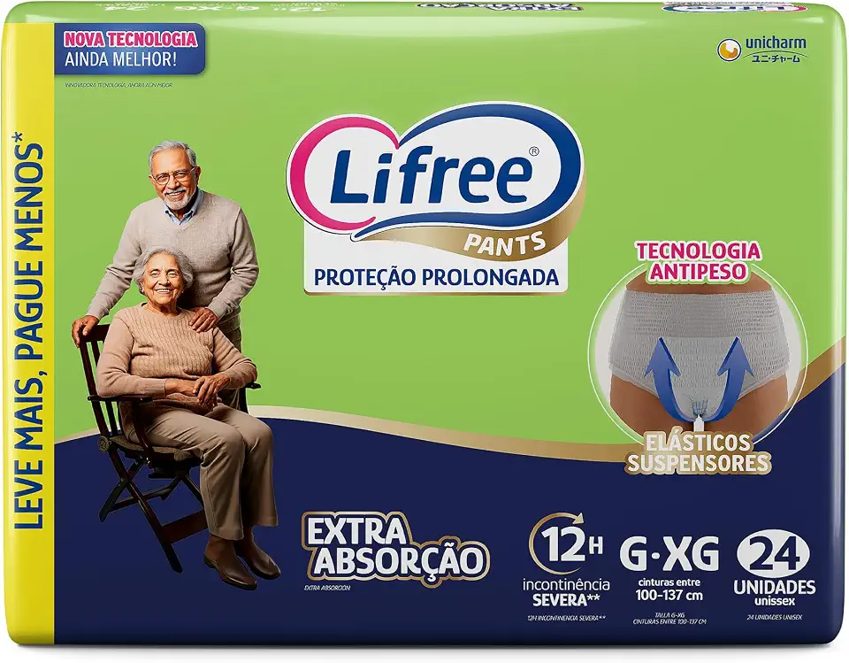 Lifree Fralda Geriátrica Tipo Calça Extra Absorção G/XG 24 Unidades