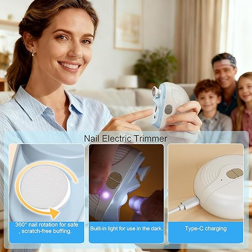 Miniatura 2 de Cortadora eléctrica automática de uñas con clip fácil 2 en 1 para adultos y personas mayores, inteligente de 3 velocidades para uñas gruesas, pulido