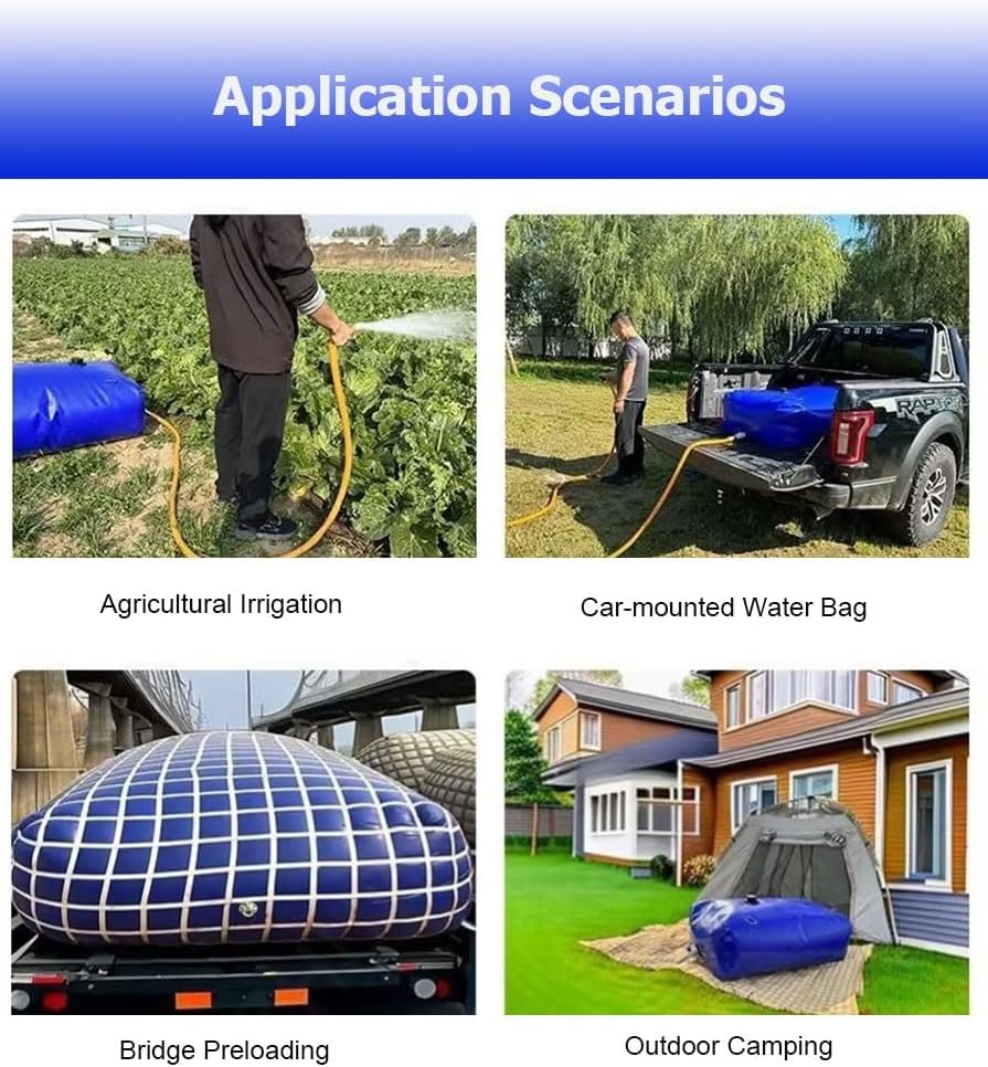 13-1320 Gal Portable Water Storage Bladder, Foldable Water Storage Containers with Spigot & Hose Kit for Camping RV Truck Garden(1.5x1.2x0.6m/1000L/264.2gal)