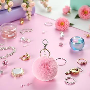 Amazon.co.jp: ピンクのかわいいポンポンキーホルダー ふわふわ