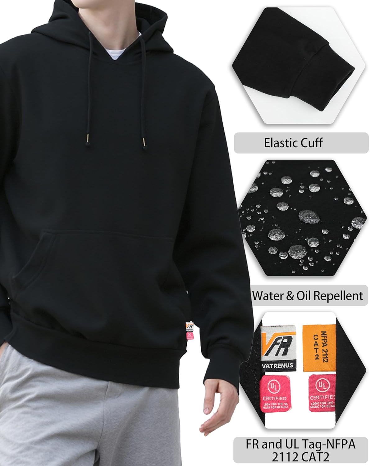 VATRENUS FR Hoodies Pullover Sweatshirts for Men 7.5oz Lightweight Flame Resistant Fire Retardant Welding Sweatshirt - Image 2