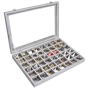 Jewelry Tray Organizer Box 48 Grid Jewelry Display Organizer Box with Transparent Lid Rings Earrings Necklaces Pendants Display