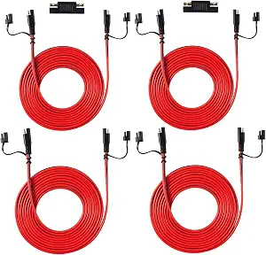 Bates SAE to SAE Extension Cable Set, 12 Feet, 4 Pack, 16 AWG, Solar Panel Extension Cable with Quick Connectors