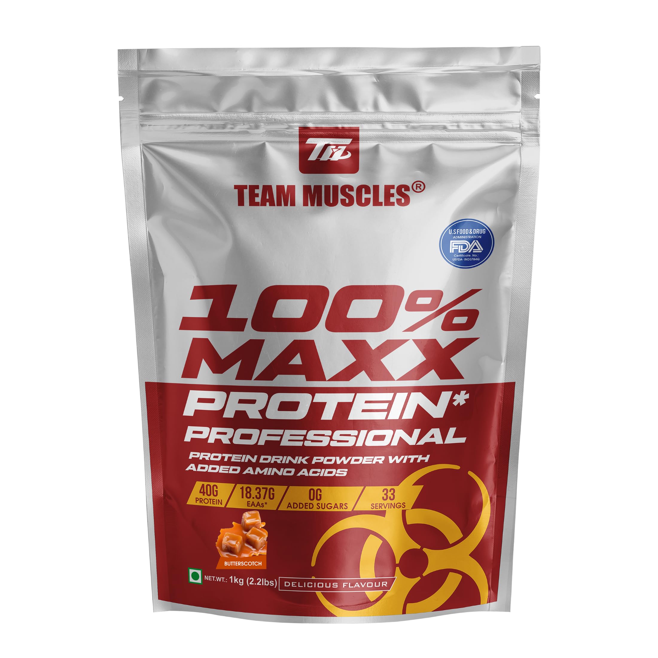 TM WITH TEAM MUSCLES 100% Maxx Protein-1Kg(Butterscotch,Po1)