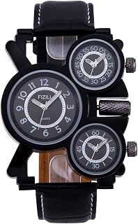 Mens Big Face Unique Military Watch - Three Analog Dials, Japan Quartz & Genuine Strap